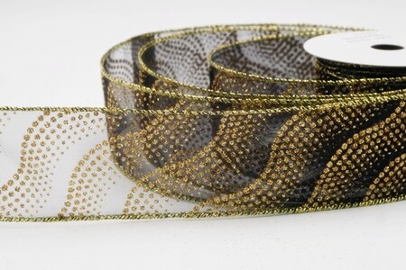 Zwart/goud glitterlint met golvend stippenpatroon_KW0475G-53G